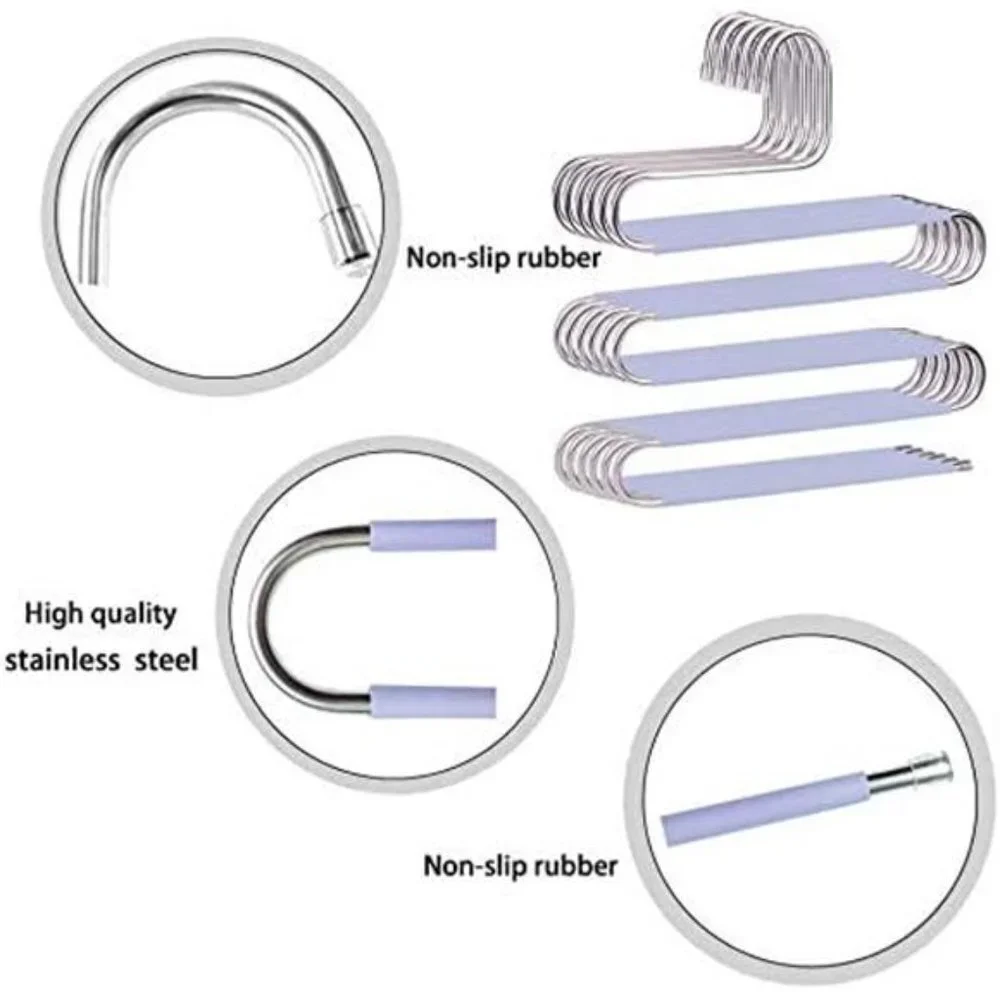 6 Pack S-Shape Trousers Hangers Stainless Steel Clothes Hangers Closet Storage
